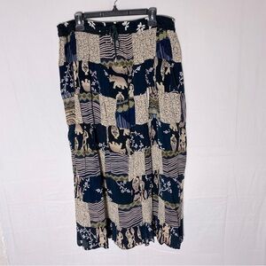 Vintage Just Cruising Black Cream Tan Multi Print Squares Broomstick Skirt XL